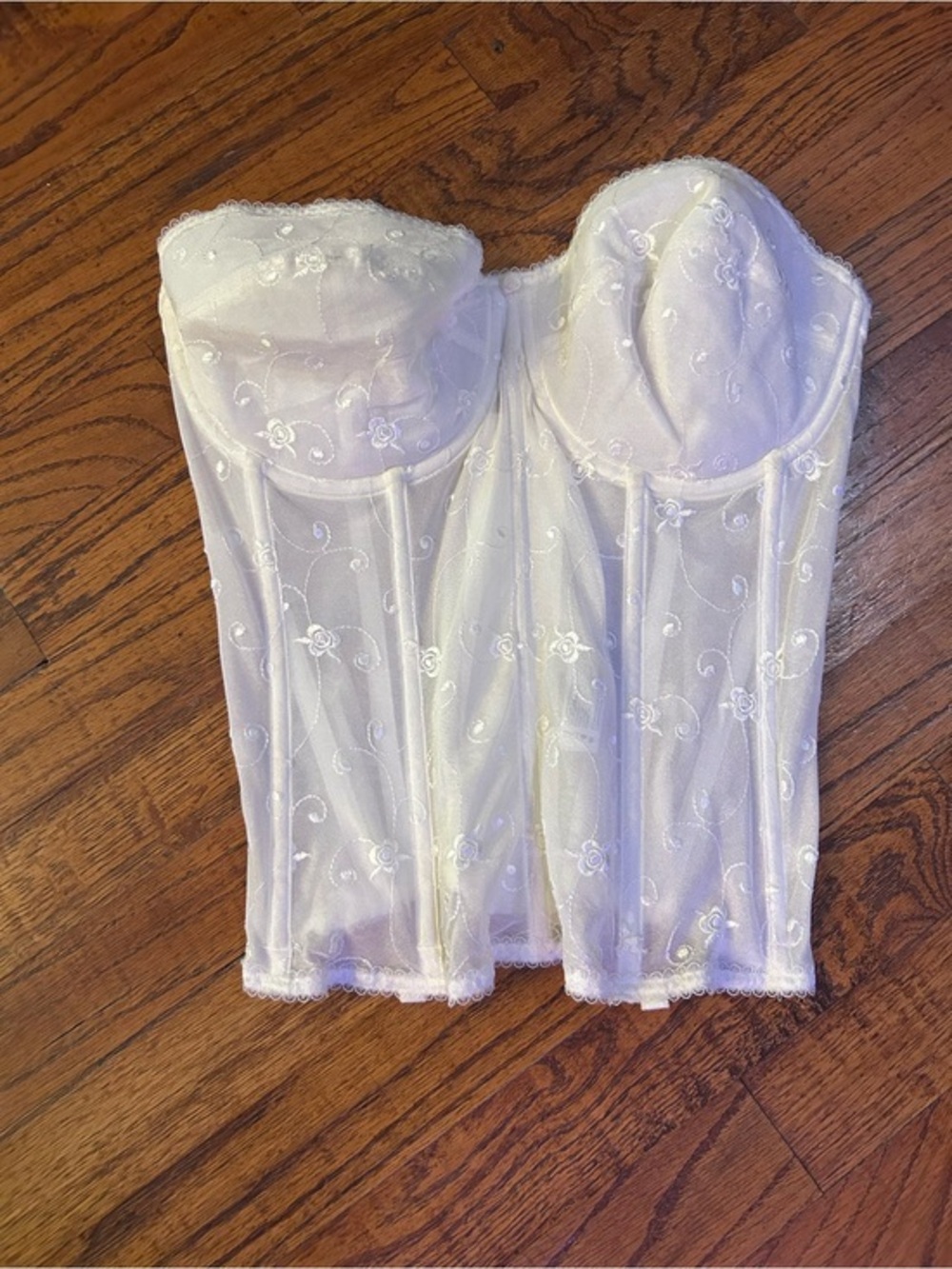 Dominique White Longline Bridal Bustier with Embroidered Mesh